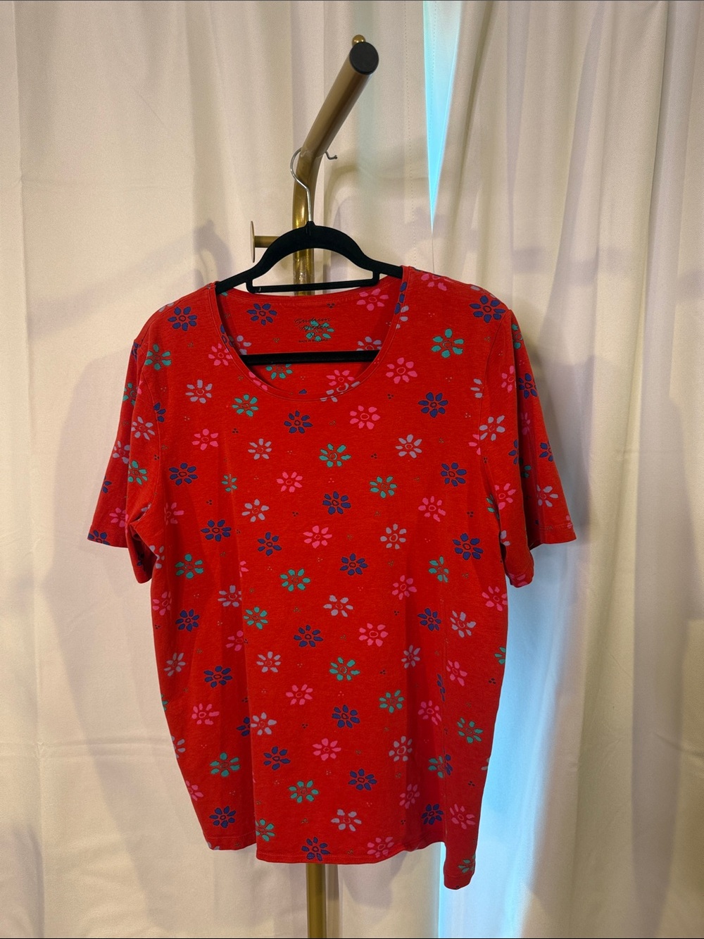 Gudrun Sjoden XL Boho Cotton Red Floral Print Women’s Tee
